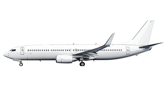 A sleek. modern airplane in a minimalist design. showcased in a side view against a clean background. emphasizing its aerodynamic shape and potential for commercial travel