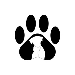 Pet Paw Editable Stroke Icon. footprints Pet paw Inside the locotype, a cat and a dog are hugging