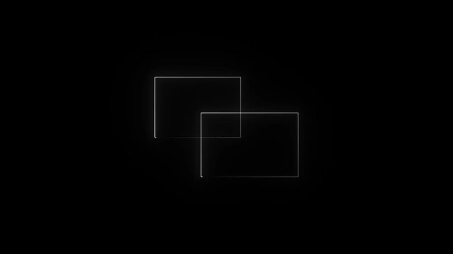 This image shows two overlapping glowing rectangles rendered in a vibrant magenta or purple neon color against a solid black background.