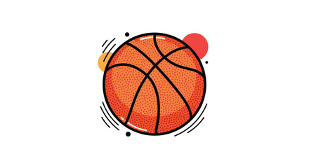 Vibrant basketball with classic texture and lines, surrounded by abstract dynamic shapes, symbolizing sports, energy, and game play.