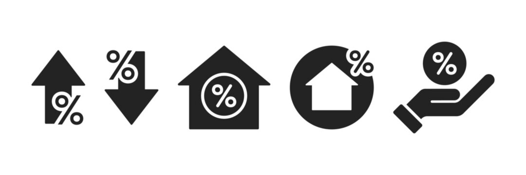 Mortgage rate house vector icons set. Purchase a home on a mortgage. Rate for mortgage icon.