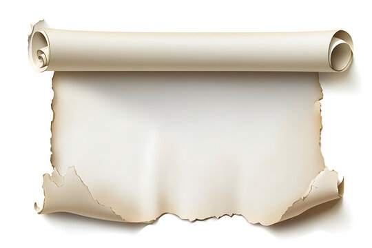 Vintage scroll paper with torn edges on white background