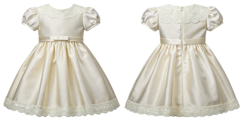 White satin dress, with lace details, cutout, PNG isolated on white or transparent background