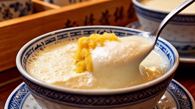 Bowl of creamy dessert with pineapple