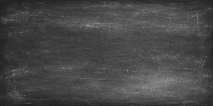 Blank old blackboard texture with a dark grunge chalkboard surface and empty gray concrete frame backdrop for vintage design wallpaper