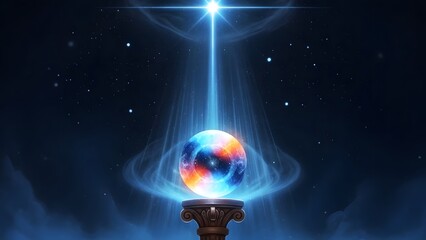 Glowing orb on a pedestal with radiant beam