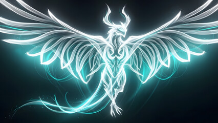 Obraz premium Glowing Phoenix Rising with Outstretched Wings in Dark Background