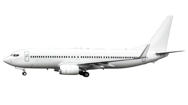 A sleek. modern airplane in a side view against a plain white background. its aerodynamic design. ideal for aviation-related projects and stock photography