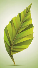Vibrant green origami leaf on soft gradient background