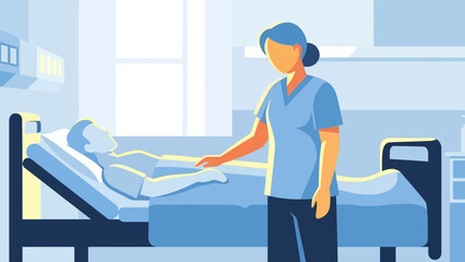 Fototapeta premium Nurse attending to patient Page in a hospital room with medical equipment around