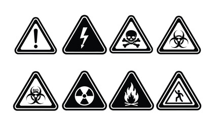 Collection of warning signs in black and yellow triangles a striking silhouette © PAKE