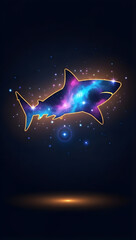 Vibrant shark in cosmic galaxy with stars and stardust