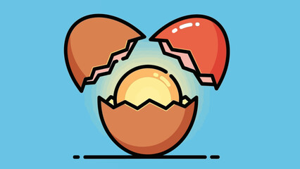 Cracked egg illustration on a blue background showcasing vibrant colors and digital art