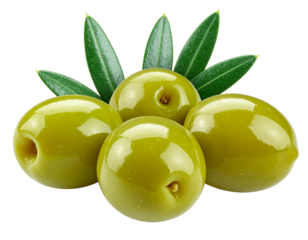  - Fresh green olives with olive leaves, realistic food cutout PNG 