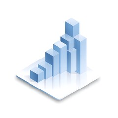 Fototapeta premium Isometric bar chart graphic representing growth and data analysis in a clean, modern style
