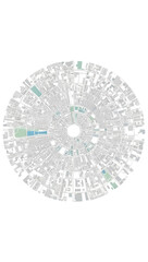 Detailed urban planning map with green spaces and water features