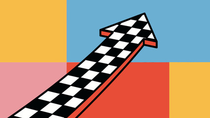 Obraz premium Checkered arrow pointing upwards on a multicolored background