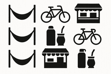 Paraguayan daily life vector icons rugged flat style