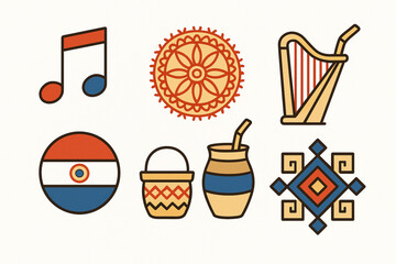 Paraguayan culture vector icons clean flat style