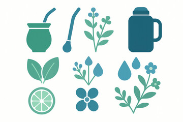 Paraguayan terer&eacute; herbal tradition vector icons refreshing flat style
