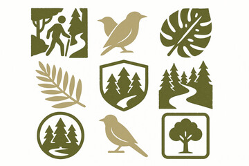 Paraguayan nature reserve vector icons rugged flat style