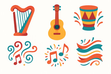 Paraguayan traditional music vector icons rhythmic colorful flat style