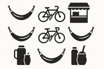 Paraguayan daily life vector icons rugged flat style