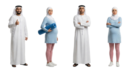 Arab Couple, Man Giving Thumbs Up, Pregnant Woman with Yoga Mat, Isolated