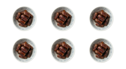 Six Bowls of Dates - Healthy Sweet Snack, Ramadan Food, Top View