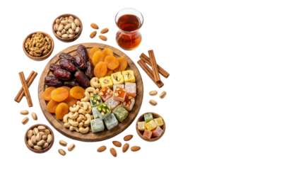 Assortment of Dried Fruits, Nuts and Turkish Delight with Tea