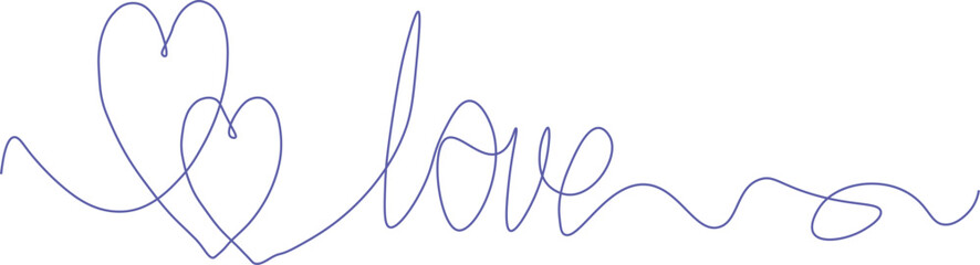 Elegant love typography in continuous one line drawing style with pink hearts. Perfect for Valentines Day graphics.eps © Siddik
