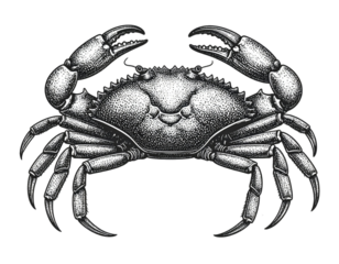 Red crustacean crab with sharp claws and legs isolated on a white background as a fresh seafood shellfish or marine wildlife animal from the ocean