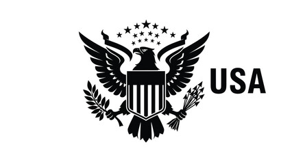 American eagle emblem with shield and stars illustration silhouette vector on whit background