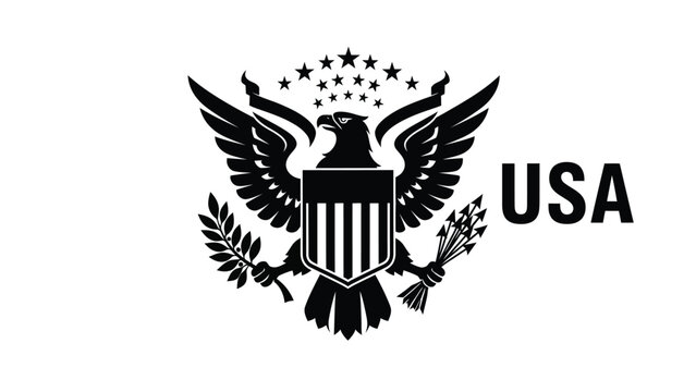 American eagle emblem with shield and stars illustration silhouette vector on whit background
