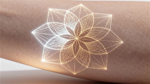  Brazo femenino con piel suave mostrando un tatuaje holográfico 