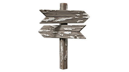 Old weathered wooden direction sign with arrows pointing different ways