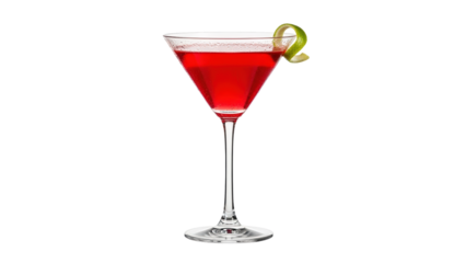 A refreshing red cocktail with a lime garnish in a elegant glass