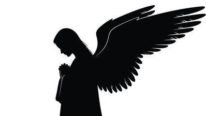 Silhouette of praying angel with wings on white background silhouette vector on whit background