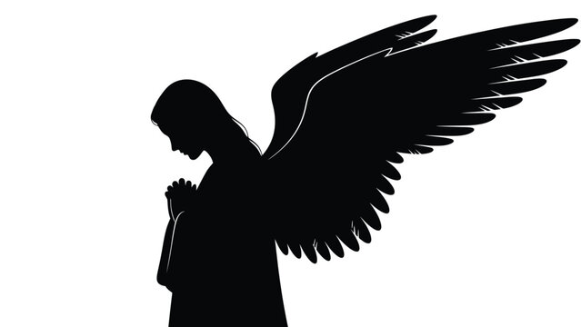 Silhouette of praying angel with wings on white background silhouette vector on whit background