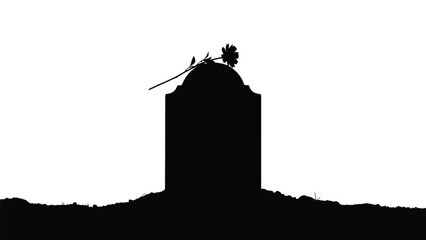 Silhouette of a memorial monument with flower and sword silhouette vector on whit background