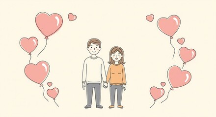 Obraz premium Romantic Couple Illustration For Valentine Card – Cute Love Greeting, Flat Doodle Style