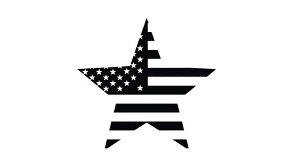 Black and white american flag star shape illustration silhouette vector on whit background