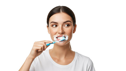 A young woman brushing her teeth with a toothbrush, maintaining her oral hygiene