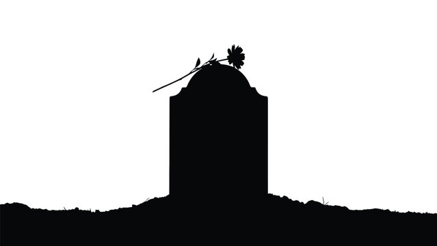 Silhouette of a memorial monument with flower and sword silhouette vector on whit background