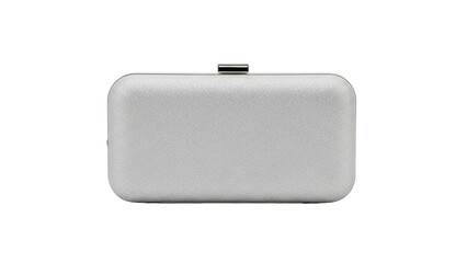 An elegant, sleek, silver clutch on display, perfect for evening wear