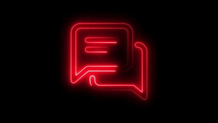 Red Neon Speech Bubbles Icon Glowing Against Black Background chat communication - Powered by Adobe