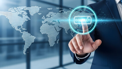Businessman connecting globally with modern technology interface