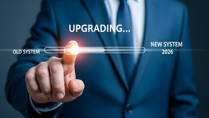 Businessman upgrading to new system with modern technology