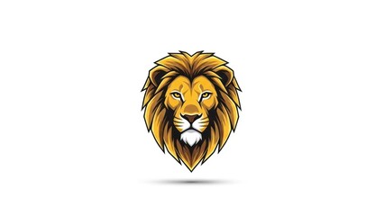 A regal lion head icon with a detailed, golden mane, facing forward on a white background