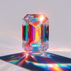 Faceted gem refracts light, displaying vibrant rainbow colors